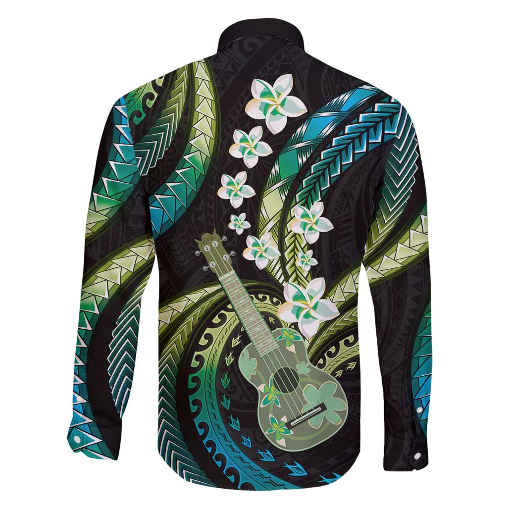 Hawaiian Ukulele Family Matching Summer Maxi Dress and Hawaiian Shirt Chartreuse Cyan Fantastic Plumeria