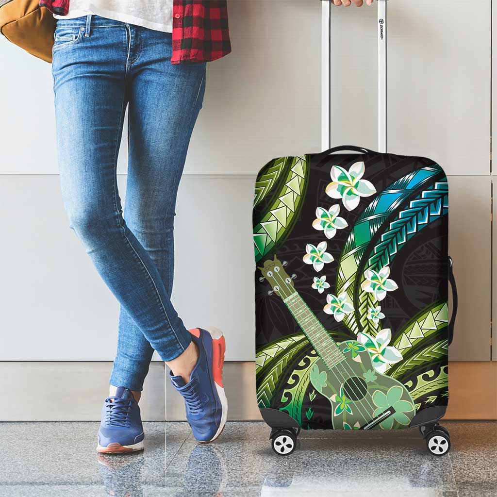 Hawaiian Ukulele Luggage Cover Chartreuse Cyan Fantastic Plumeria