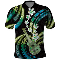 Hawaiian Ukulele Polo Shirt Chartreuse Cyan Fantastic Plumeria