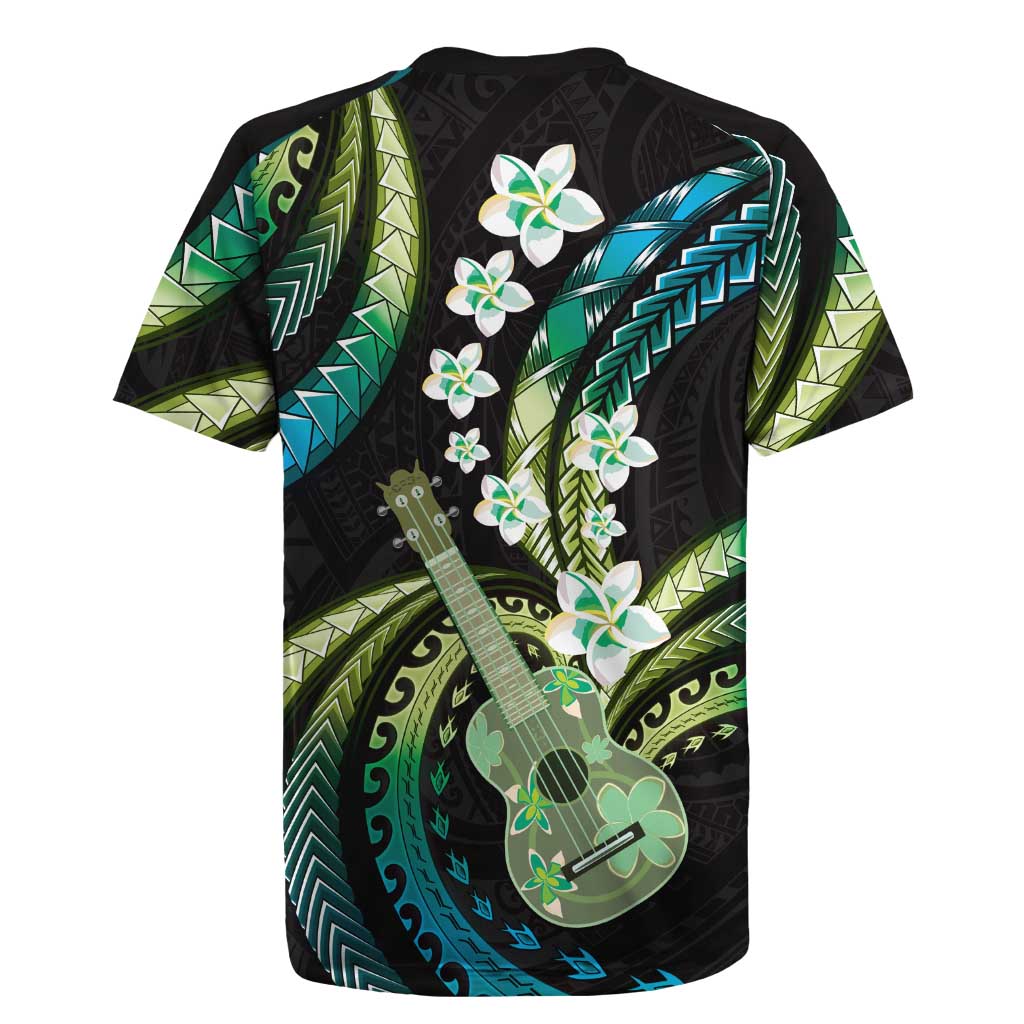 Hawaiian Ukulele Rugby Jersey Chartreuse Cyan Fantastic Plumeria