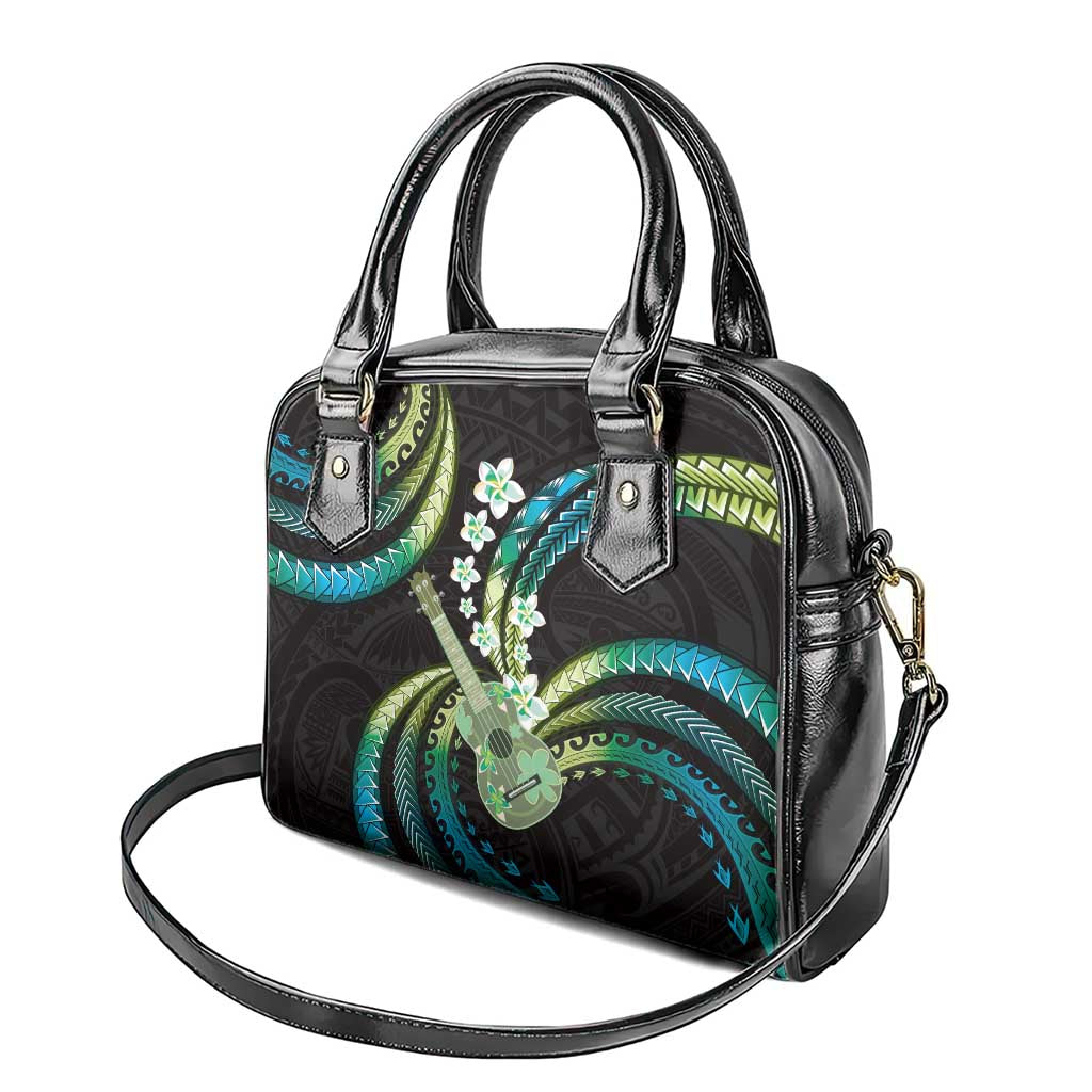 Hawaiian Ukulele Shoulder Handbag Chartreuse Cyan Fantastic Plumeria