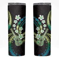 Hawaiian Ukulele Skinny Tumbler Chartreuse Cyan Fantastic Plumeria