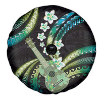 Hawaiian Ukulele Spare Tire Cover Chartreuse Cyan Fantastic Plumeria