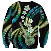 Hawaiian Ukulele Sweatshirt Chartreuse Cyan Fantastic Plumeria