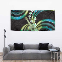 Hawaiian Ukulele Tapestry Chartreuse Cyan Fantastic Plumeria