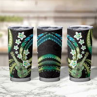 Hawaiian Ukulele Tumbler Cup Chartreuse Cyan Fantastic Plumeria