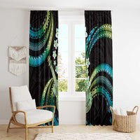 Hawaiian Ukulele Window Curtain Chartreuse Cyan Fantastic Plumeria