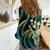 Hawaiian Ukulele Women Casual Shirt Chartreuse Cyan Fantastic Plumeria