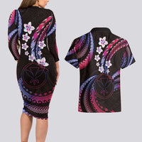Hawaii Map Kanaka Maoli Couples Matching Long Sleeve Bodycon Dress and Hawaiian Shirt Fantastic Frangipani Sweet Dream
