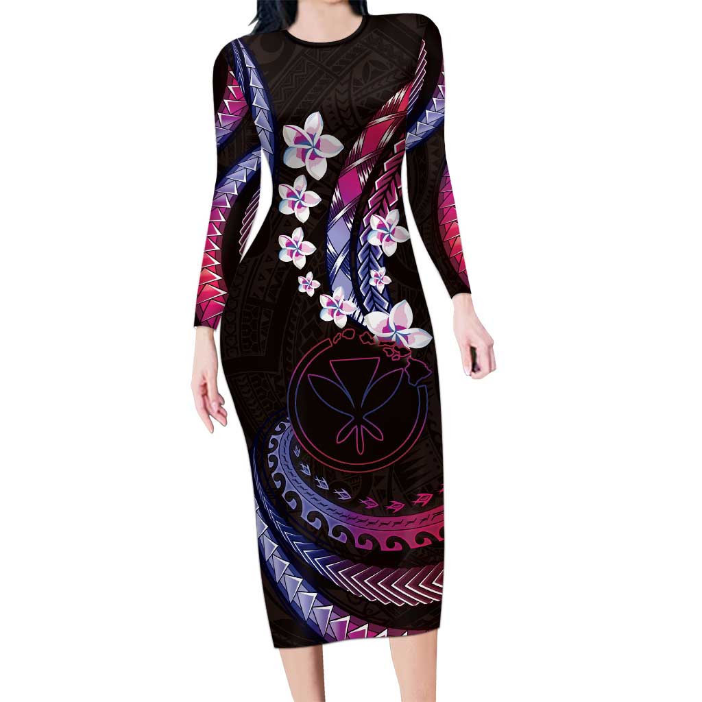 Hawaii Map Kanaka Maoli Family Matching Long Sleeve Bodycon Dress and Hawaiian Shirt Fantastic Frangipani Sweet Dream