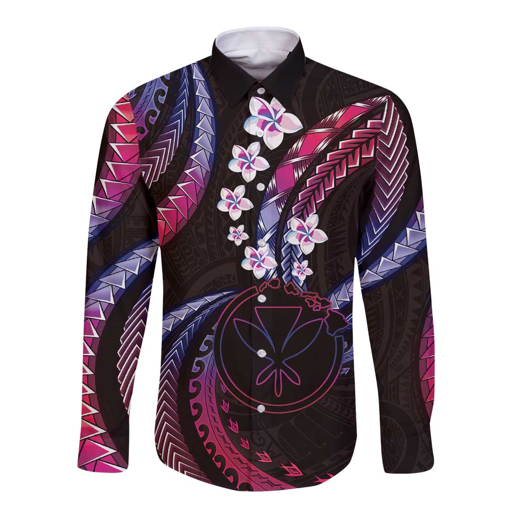 Hawaii Map Kanaka Maoli Long Sleeve Button Shirt Fantastic Frangipani Sweet Dream