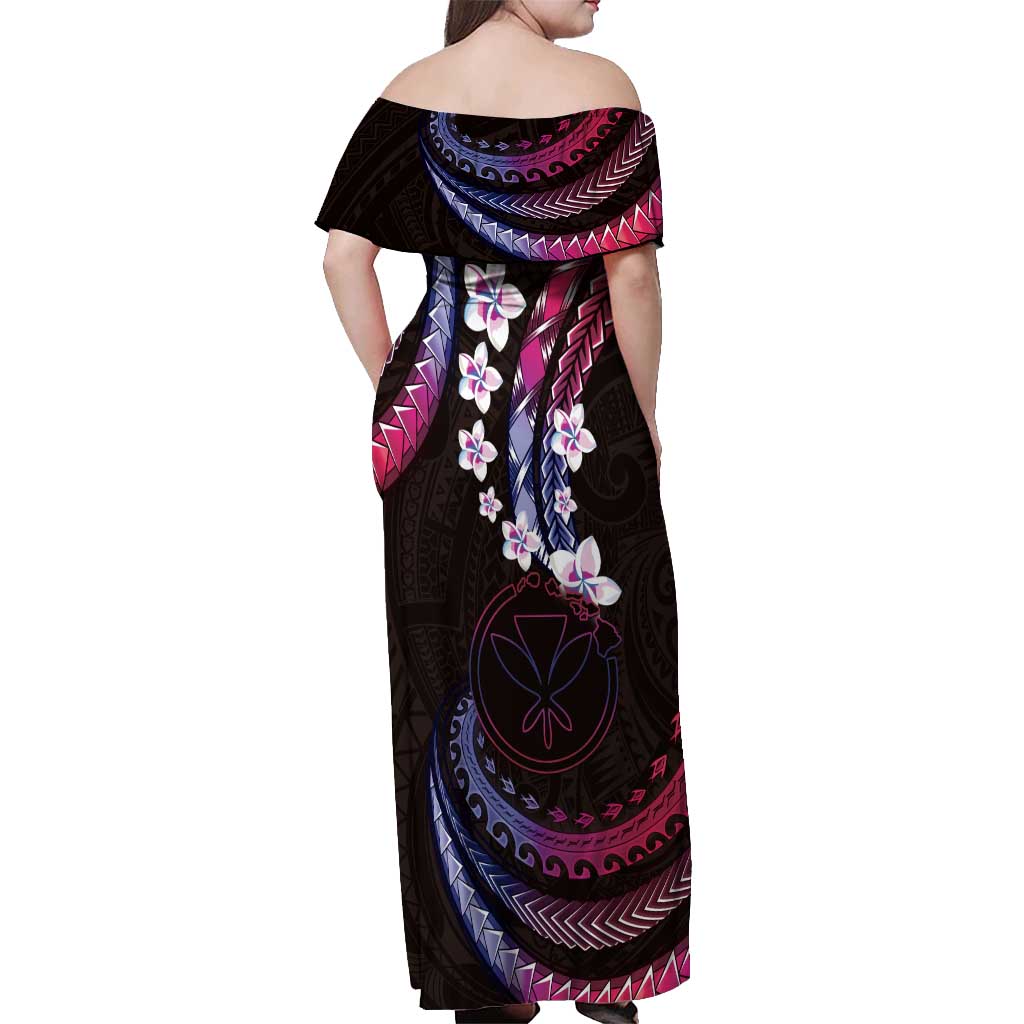 Hawaii Map Kanaka Maoli Off Shoulder Maxi Dress Fantastic Frangipani Sweet Dream