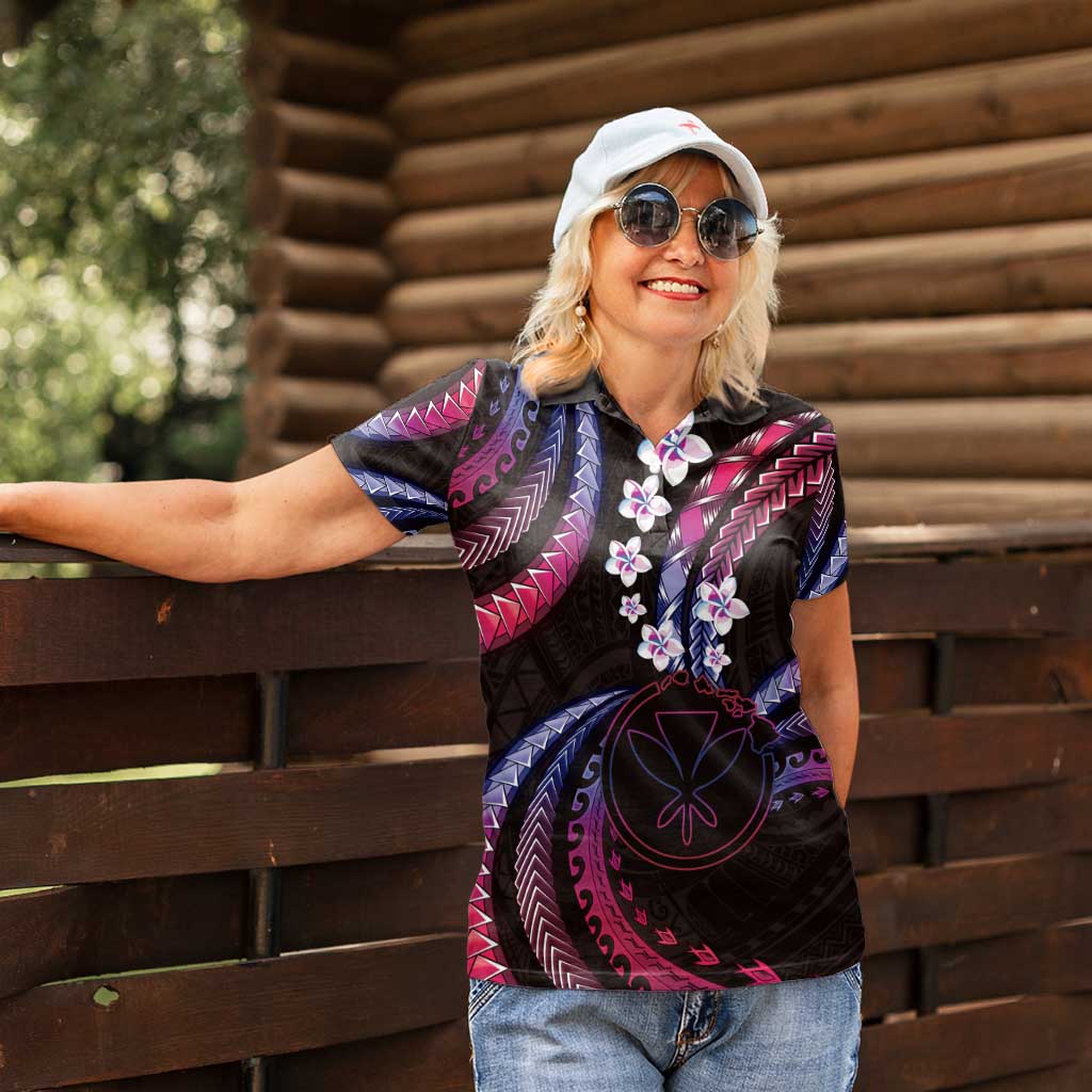 Hawaii Map Kanaka Maoli Women Polo Shirt Fantastic Frangipani Sweet Dream