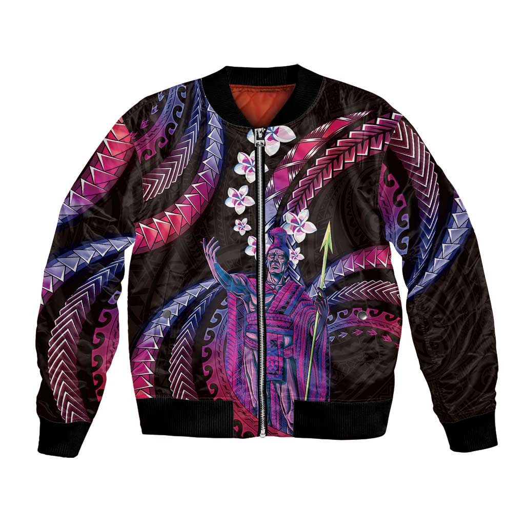 Hawaii King Kamehameha Bomber Jacket Fantastic Plumeria Sweet Vibes