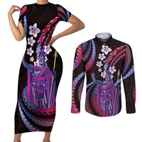 Hawaii King Kamehameha Couples Matching Short Sleeve Bodycon Dress and Long Sleeve Button Shirt Fantastic Plumeria Sweet Vibes