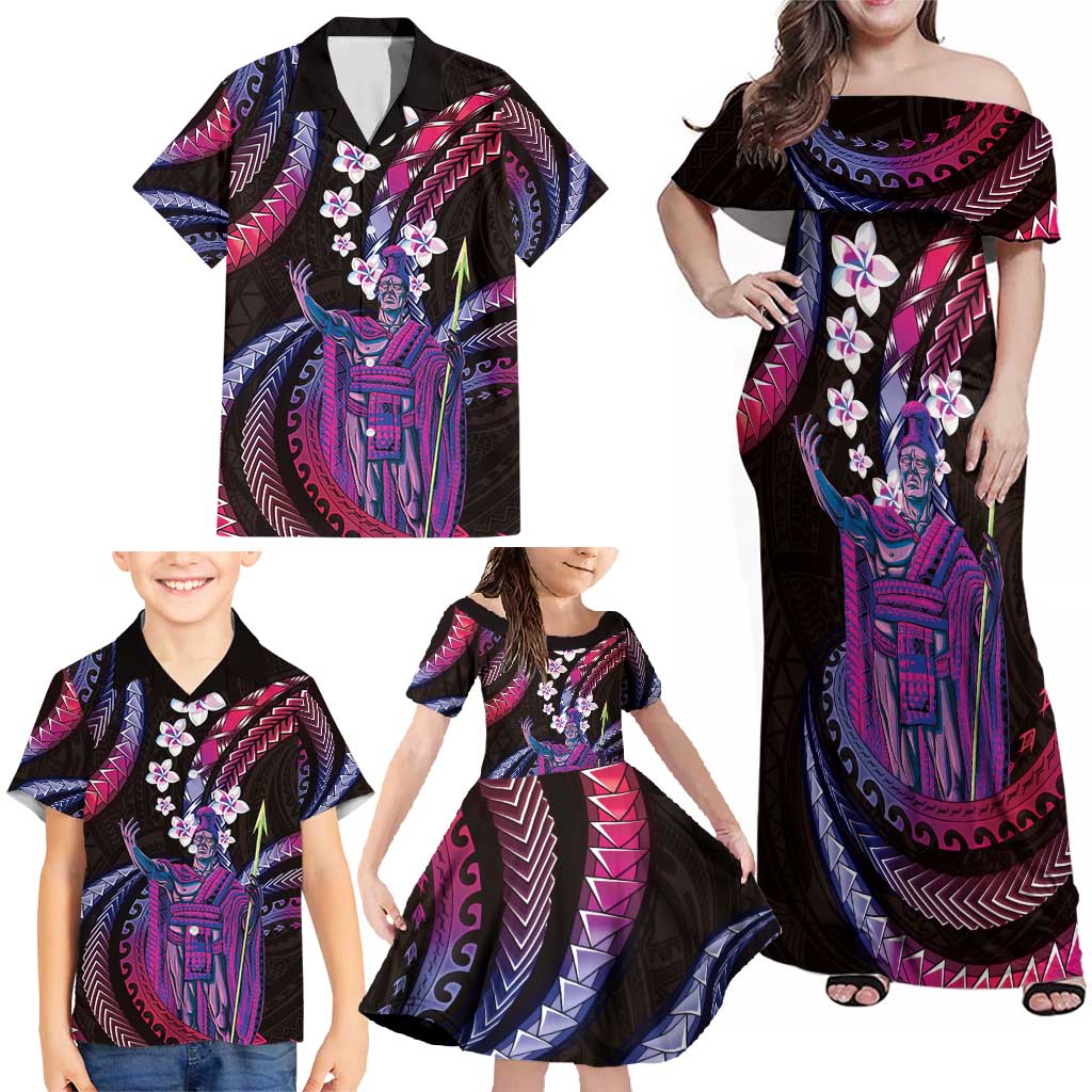 Hawaii King Kamehameha Family Matching Off Shoulder Maxi Dress and Hawaiian Shirt Fantastic Plumeria Sweet Vibes