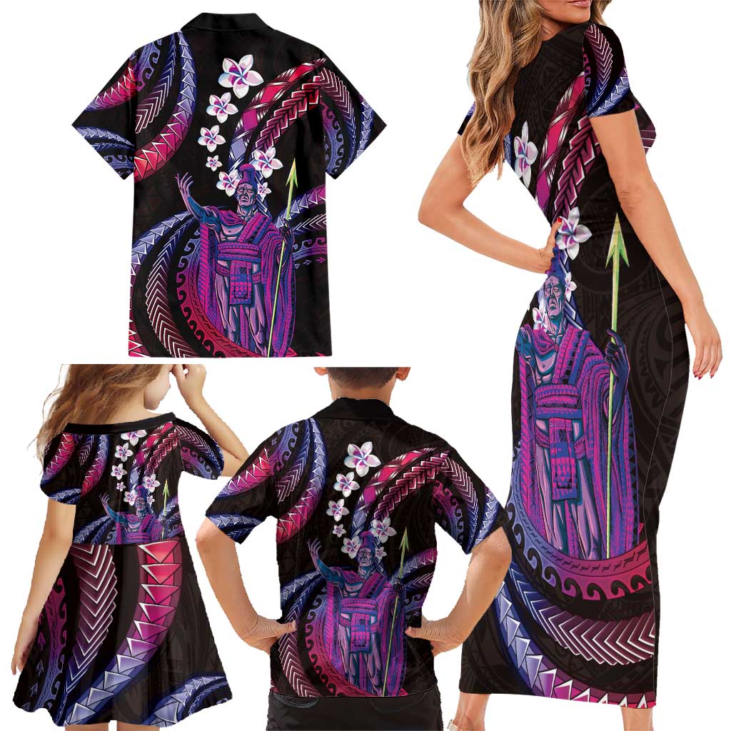 Hawaii King Kamehameha Family Matching Short Sleeve Bodycon Dress and Hawaiian Shirt Fantastic Plumeria Sweet Vibes