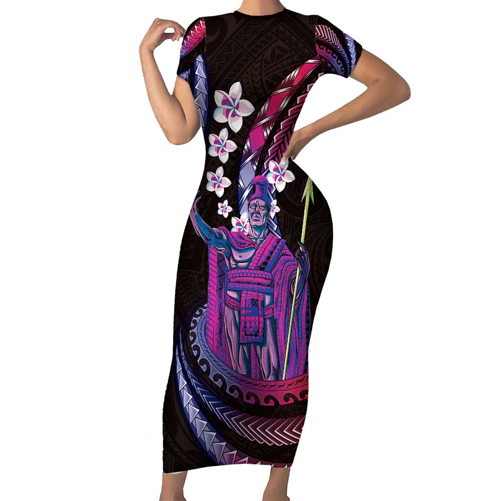 Hawaii King Kamehameha Short Sleeve Bodycon Dress Fantastic Plumeria Sweet Vibes