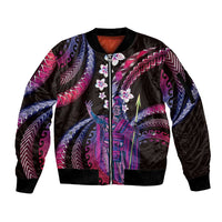 Hawaii King Kamehameha Sleeve Zip Bomber Jacket Fantastic Plumeria Sweet Vibes