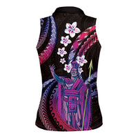 Hawaii King Kamehameha Women Sleeveless Polo Shirt Fantastic Plumeria Sweet Vibes