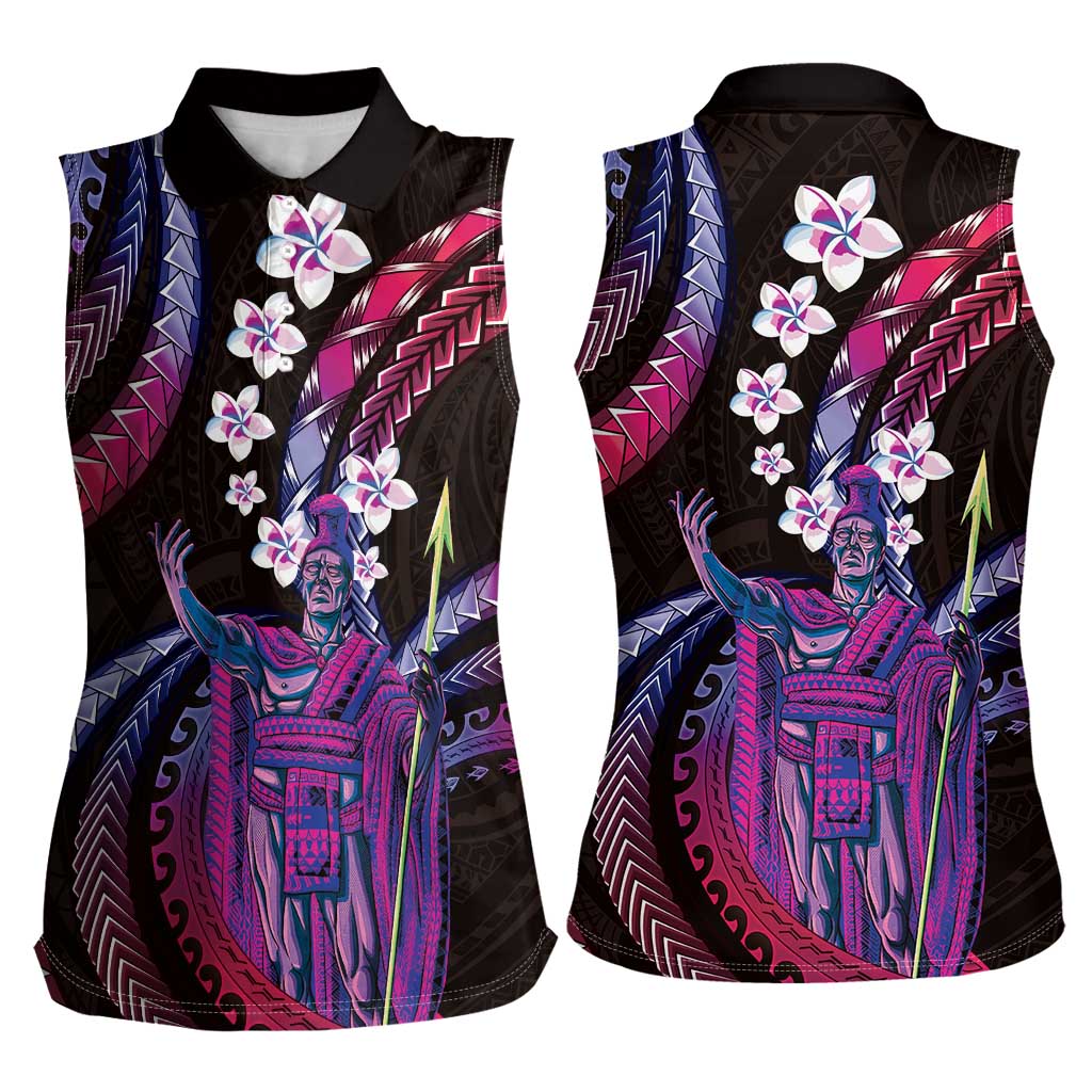 Hawaii King Kamehameha Women Sleeveless Polo Shirt Fantastic Plumeria Sweet Vibes