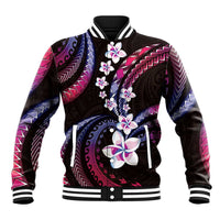 Hawaii Plumeria Baseball Jacket Sweet Gradient Polynesian Pattern
