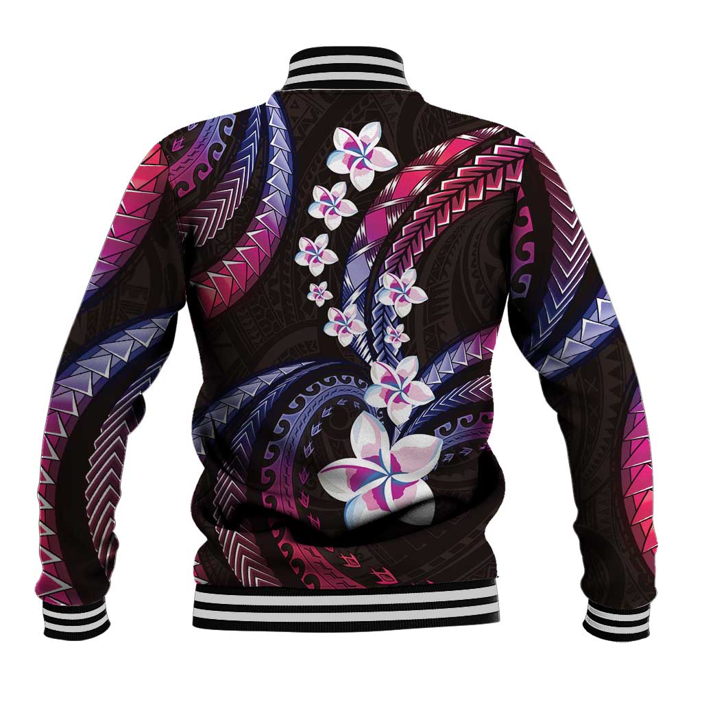 Hawaii Plumeria Baseball Jacket Sweet Gradient Polynesian Pattern