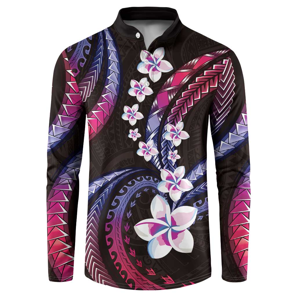Hawaii Plumeria Button Sweatshirt Sweet Gradient Polynesian Pattern
