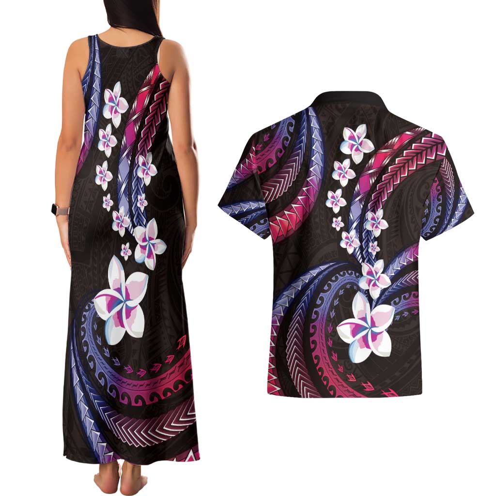 Hawaii Plumeria Couples Matching Tank Maxi Dress and Hawaiian Shirt Sweet Gradient Polynesian Pattern