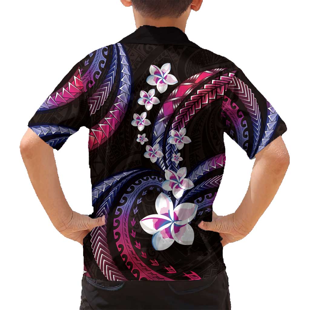 Hawaii Plumeria Family Matching Long Sleeve Bodycon Dress and Hawaiian Shirt Sweet Gradient Polynesian Pattern