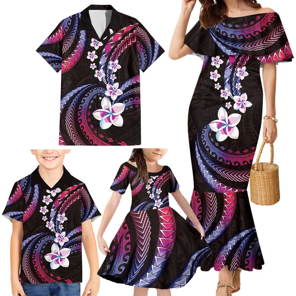 Hawaii Plumeria Family Matching Mermaid Dress and Hawaiian Shirt Sweet Gradient Polynesian Pattern