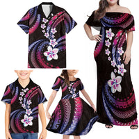 Hawaii Plumeria Family Matching Off Shoulder Maxi Dress and Hawaiian Shirt Sweet Gradient Polynesian Pattern