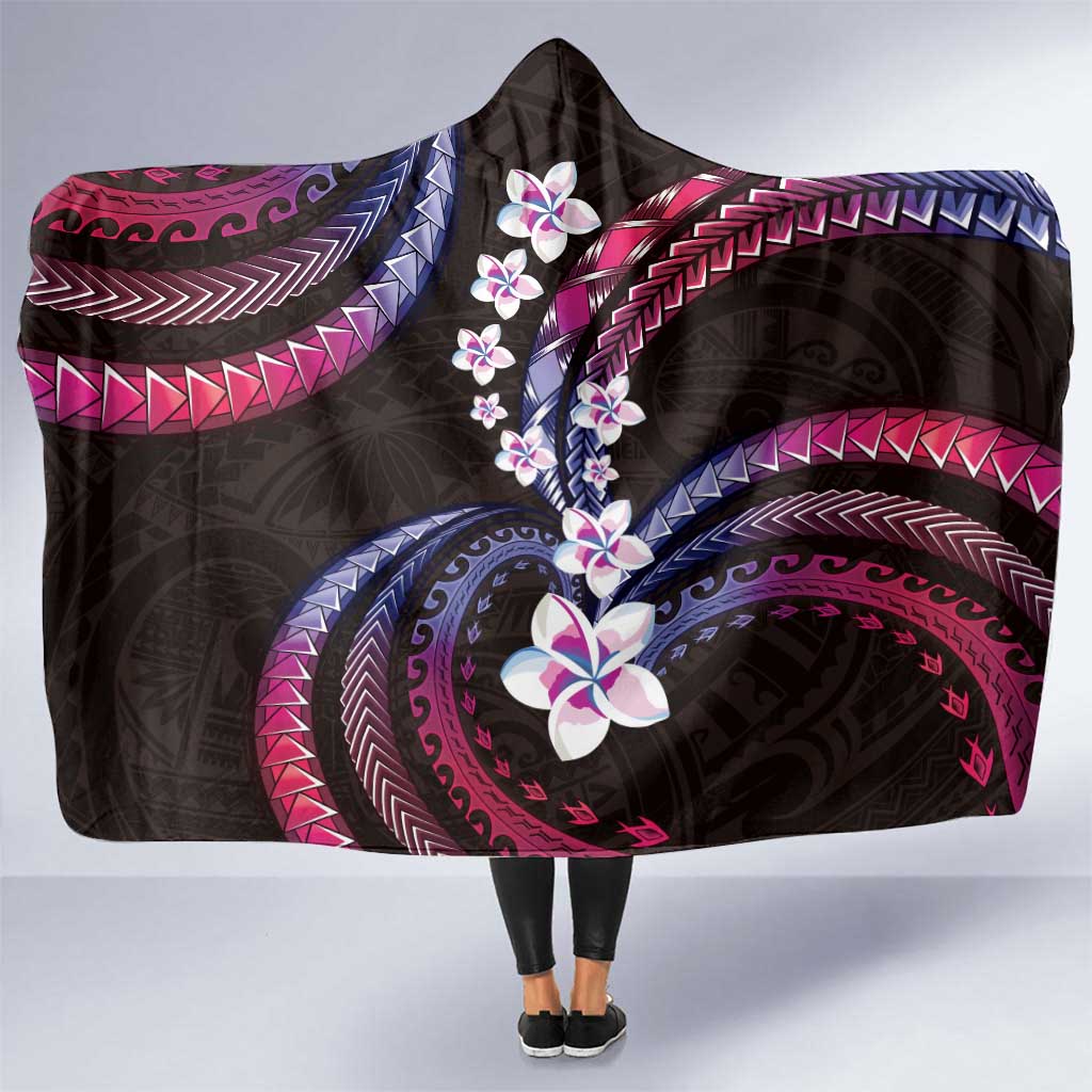 Hawaii Plumeria Hooded Blanket Sweet Gradient Polynesian Pattern
