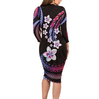 Hawaii Plumeria Long Sleeve Bodycon Dress Sweet Gradient Polynesian Pattern