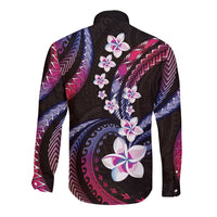 Hawaii Plumeria Long Sleeve Button Shirt Sweet Gradient Polynesian Pattern
