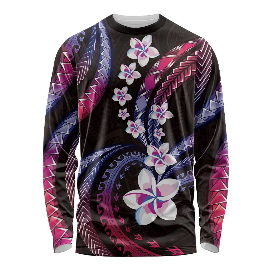 Hawaii Plumeria Long Sleeve Shirt Sweet Gradient Polynesian Pattern