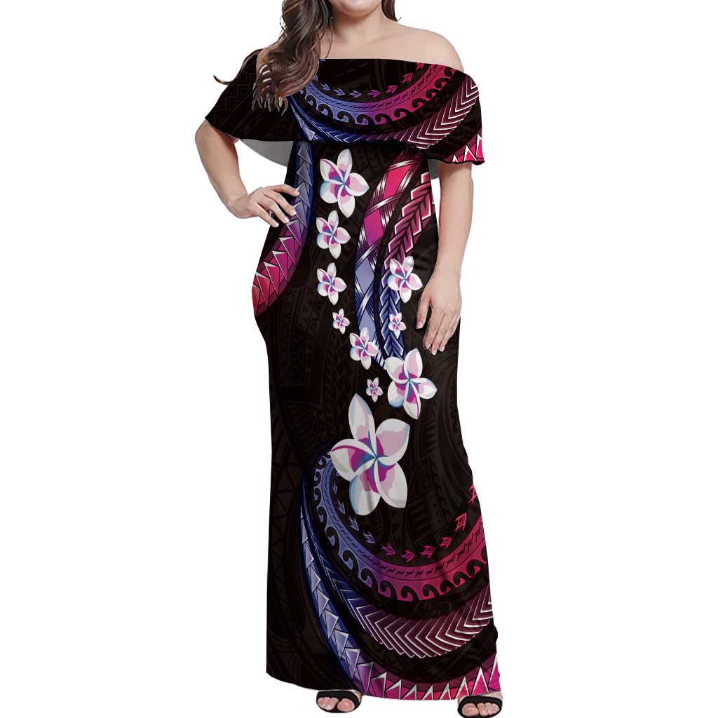 Hawaii Plumeria Off Shoulder Maxi Dress Sweet Gradient Polynesian Pattern