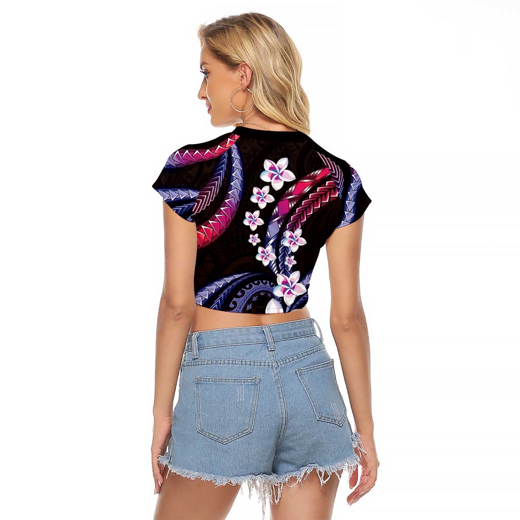 Hawaii Plumeria Raglan Cropped T Shirt Sweet Gradient Polynesian Pattern