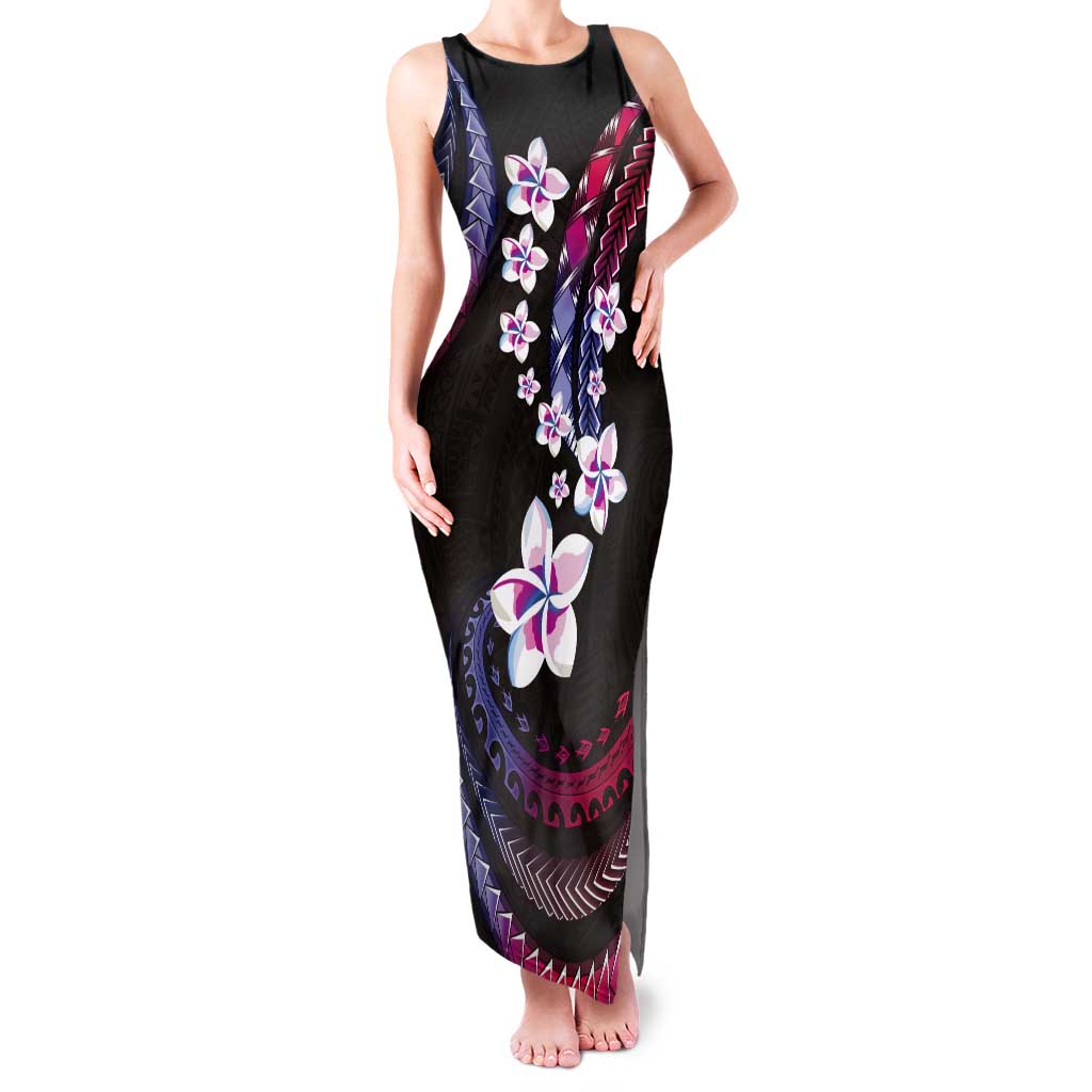 Hawaii Plumeria Tank Maxi Dress Sweet Gradient Polynesian Pattern