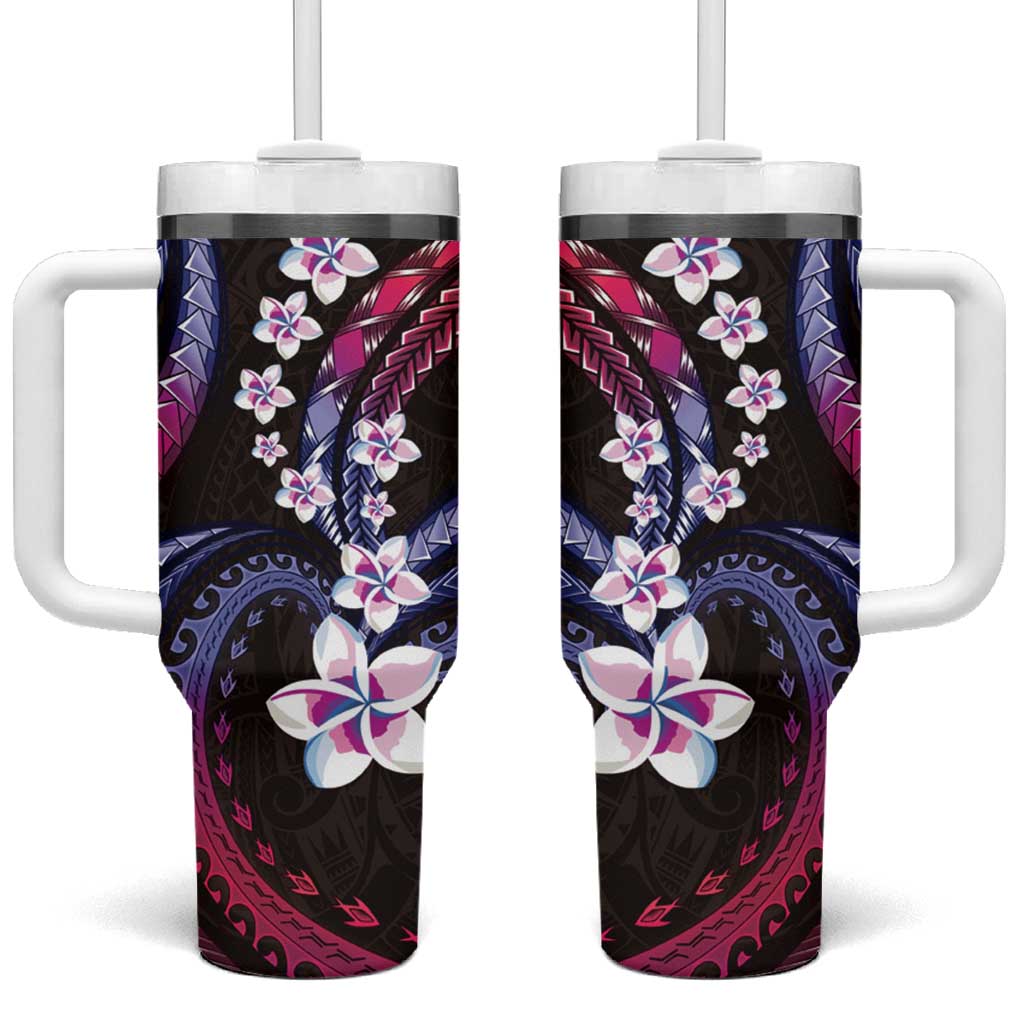 Hawaii Plumeria Tumbler With Handle Sweet Gradient Polynesian Pattern
