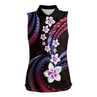 Hawaii Plumeria Women Sleeveless Polo Shirt Sweet Gradient Polynesian Pattern