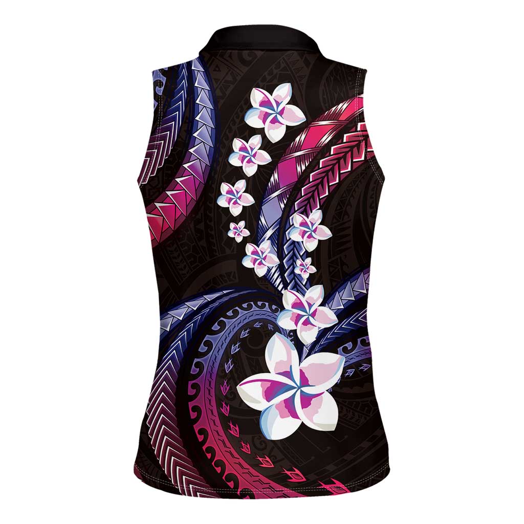 Hawaii Plumeria Women Sleeveless Polo Shirt Sweet Gradient Polynesian Pattern