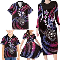 Hawaii Shaka Sign Family Matching Long Sleeve Bodycon Dress and Hawaiian Shirt Fantastic Frangipani Sweet Vibes