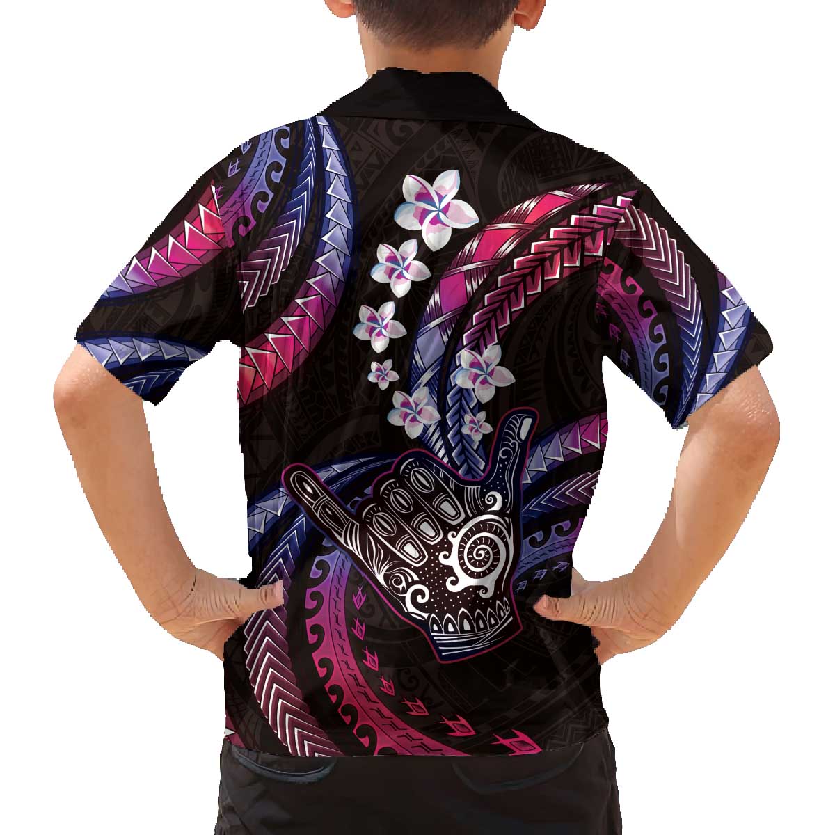 Hawaii Shaka Sign Family Matching Off The Shoulder Long Sleeve Dress and Hawaiian Shirt Fantastic Frangipani Sweet Vibes