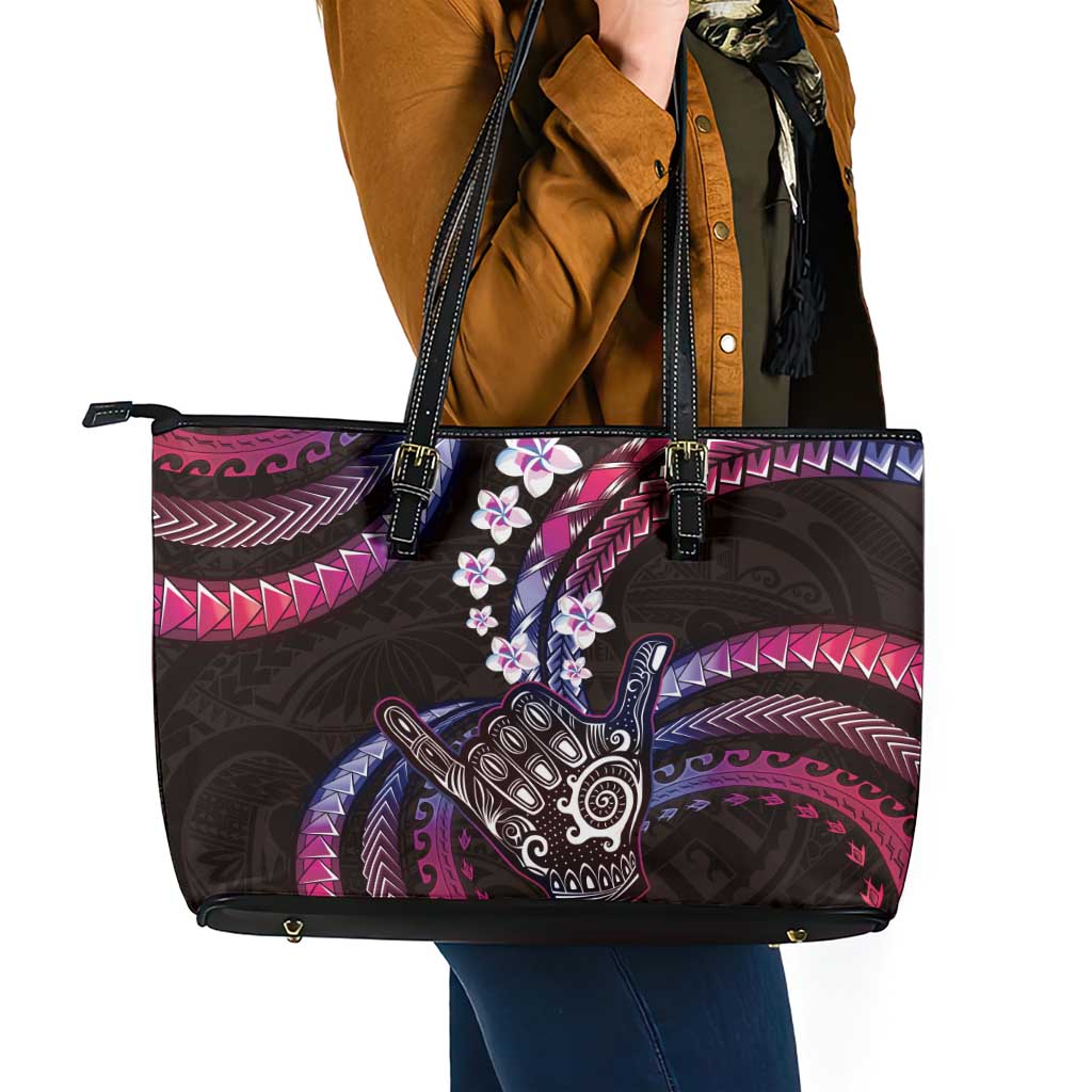 Hawaii Shaka Sign Leather Tote Bag Fantastic Frangipani Sweet Vibes