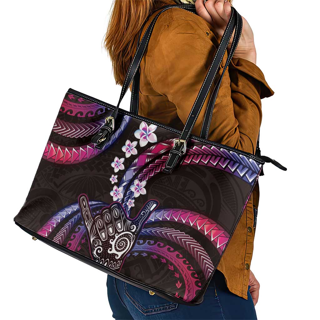 Hawaii Shaka Sign Leather Tote Bag Fantastic Frangipani Sweet Vibes