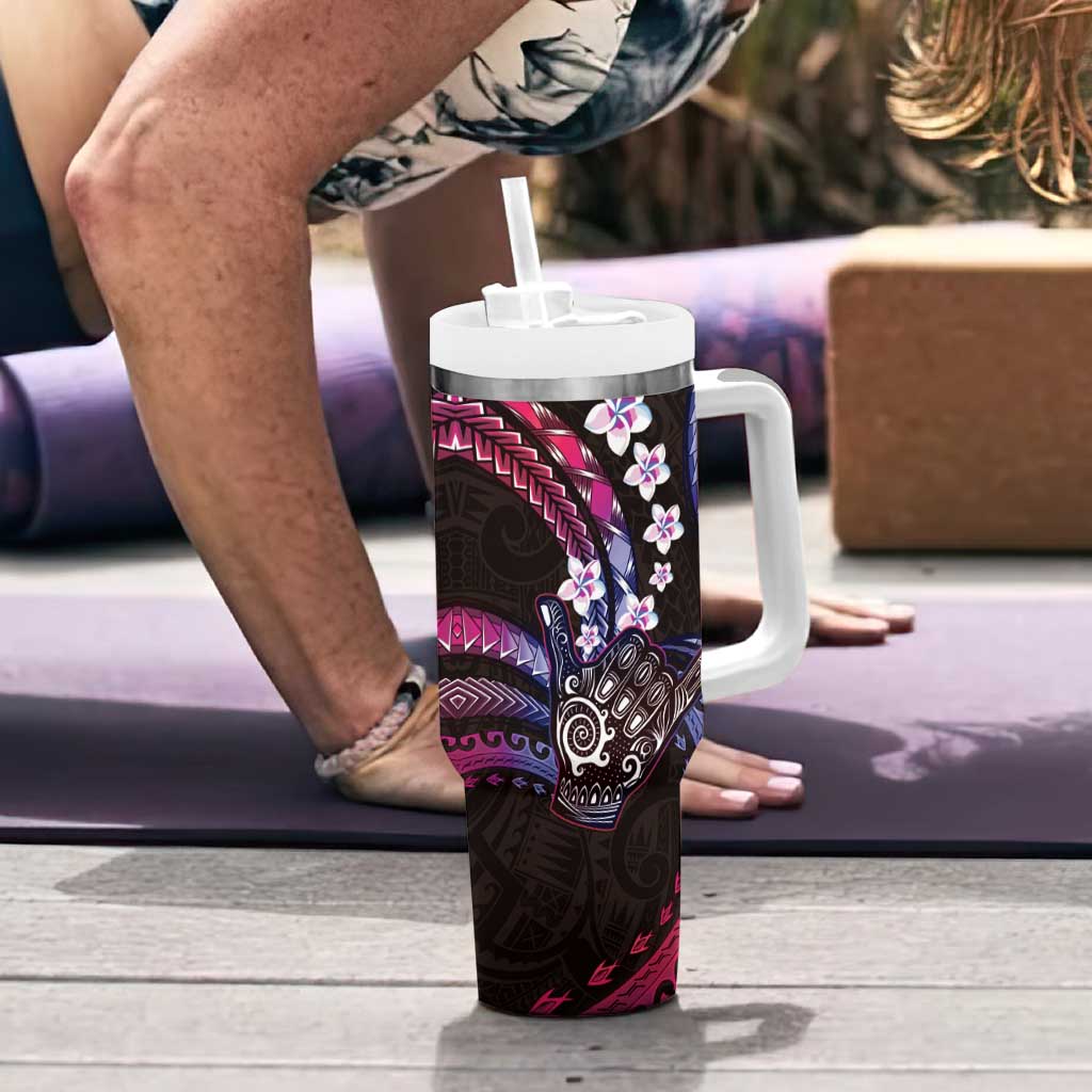 Hawaii Shaka Sign Tumbler With Handle Fantastic Frangipani Sweet Vibes