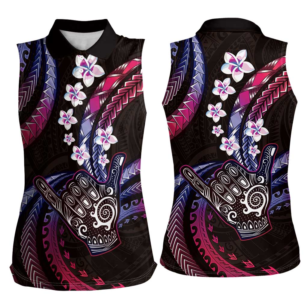 Hawaii Shaka Sign Women Sleeveless Polo Shirt Fantastic Frangipani Sweet Vibes