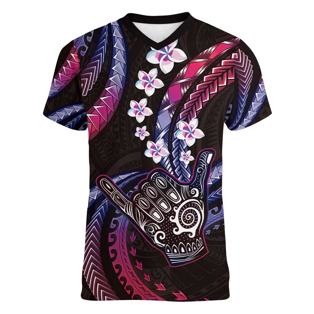 Hawaii Shaka Sign Women V-Neck T-Shirt Fantastic Frangipani Sweet Vibes