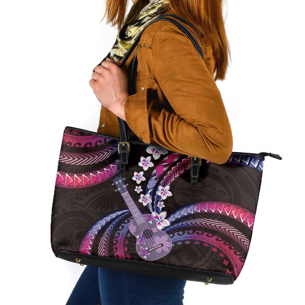 Hawaiian Ukulele Leather Tote Bag Sweet Dream Fantastic Plumeria